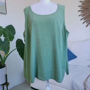 Citron Silk Linen Chartreuse Green Relaxed Fit Sleeveless Blouse
